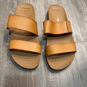 Reef Tan Double Strap Slide Sandals